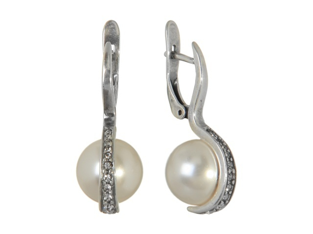 "Адвиса" серьги в серебряном покрытии из коллекции "Жемчужная рапсодия" от Jenavi с английским замком