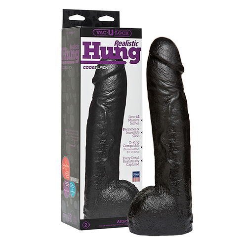 Черная насадка-фаллоимитатор 30,7см для страпон-систем Doc Johnson Hung Vac-U-Lock Code Black 1016-21-BX