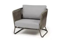 "Багамы" кресло плетеное из роупа, каркас алюминий бежево-серый (RAL7006) муар, роуп серо-коричневый 23мм, ткань светло-серая