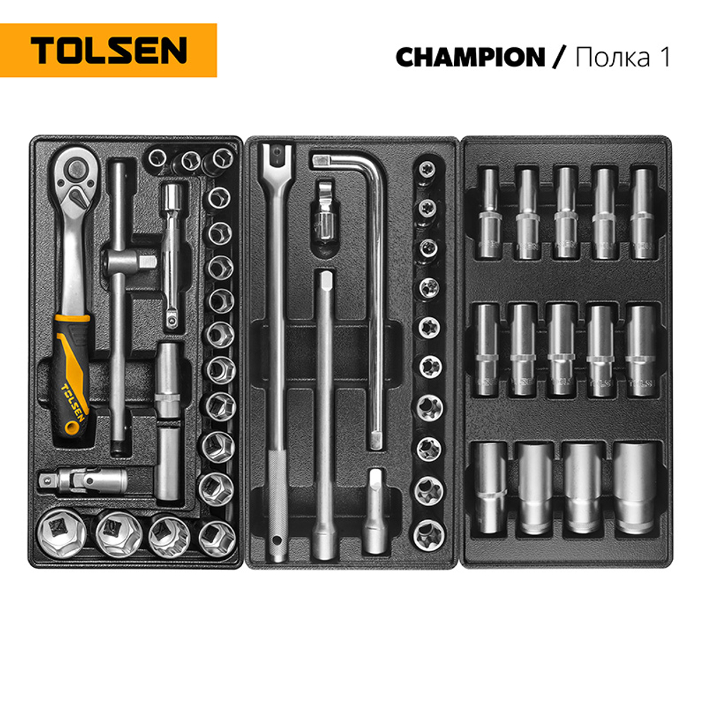 TOLSEN (TT85416-239) Набор инструментов 239 предметов, "CHAMPION", для тележки, 18 ложементов