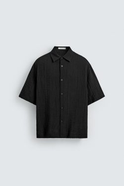 ZARA РУБАШКА ИЗ СТРУЯЩЕЙСЯ РЕЛЬЕФНОЙ ТКАНИ, ЧЕРНЫЙ