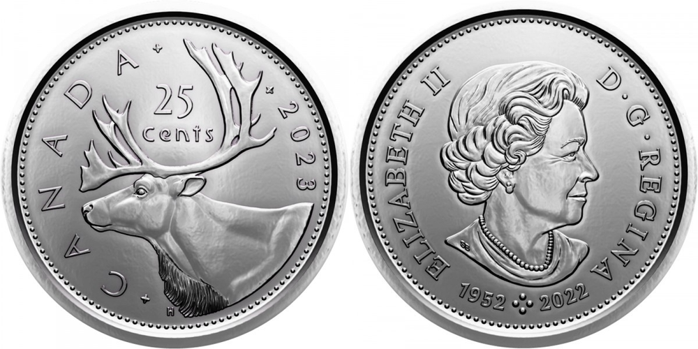 Канада 25 центов, 2023 Елизавета II Северный олень