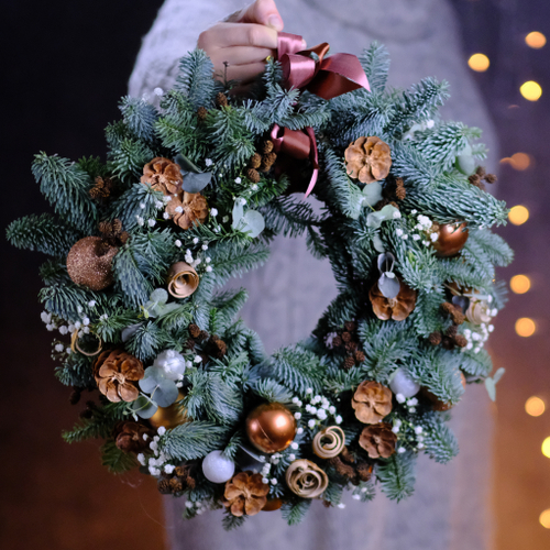 Купить Композиция новогодняя #334 Венок из еловых веток