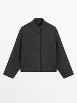 Massimo Dutti Куртка из смесовой шерсти с воротником, серый