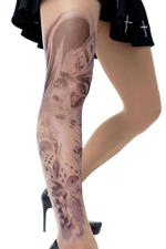 Колготки +size с принтом в виде девушки в казино (Размер: XL-XXL-XXXL) (Цвет: бежевый)