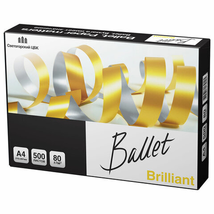 Бумага офисная А4, 80 г/м2, 500 л., марка А, BALLET BRILLIANT, Россия, 165% (CIE).