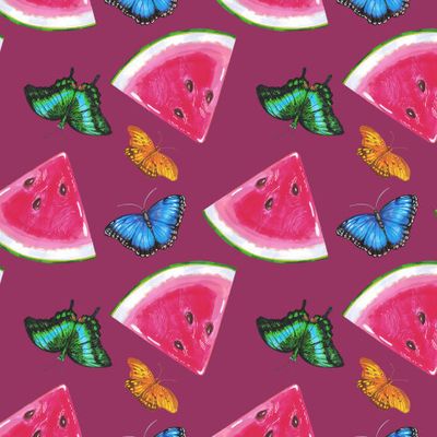 Тропические бабочки и дольки арбуза