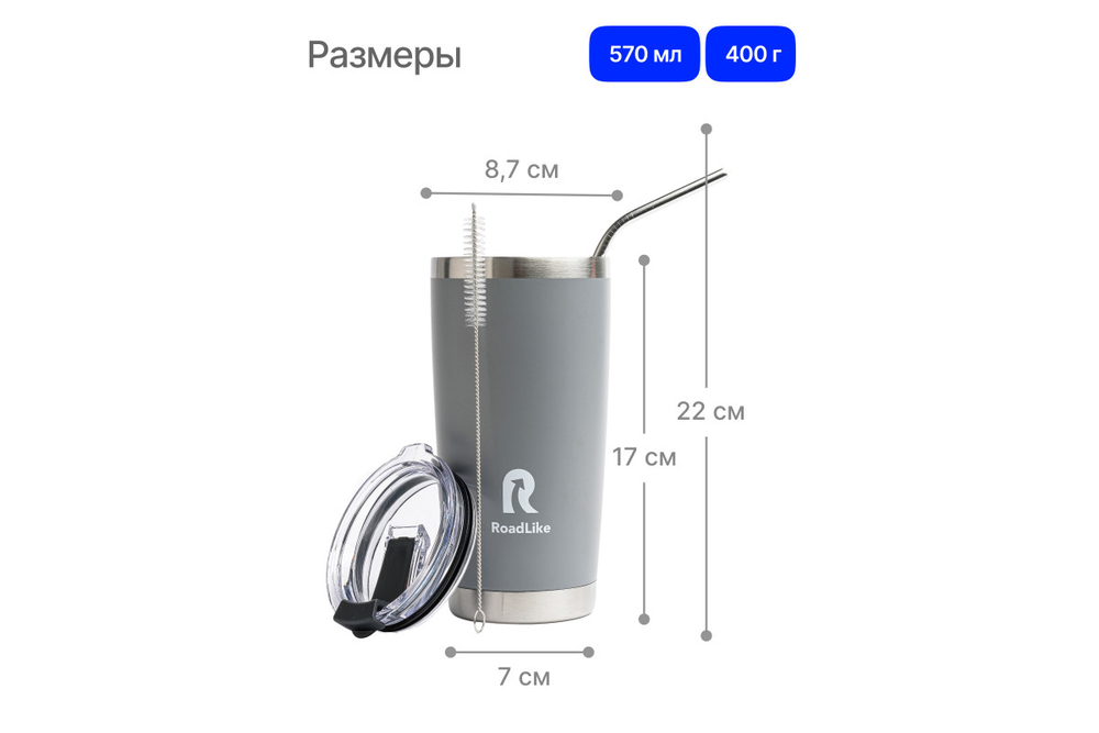 Термокружка RoadLike City Mug 570мл, серый