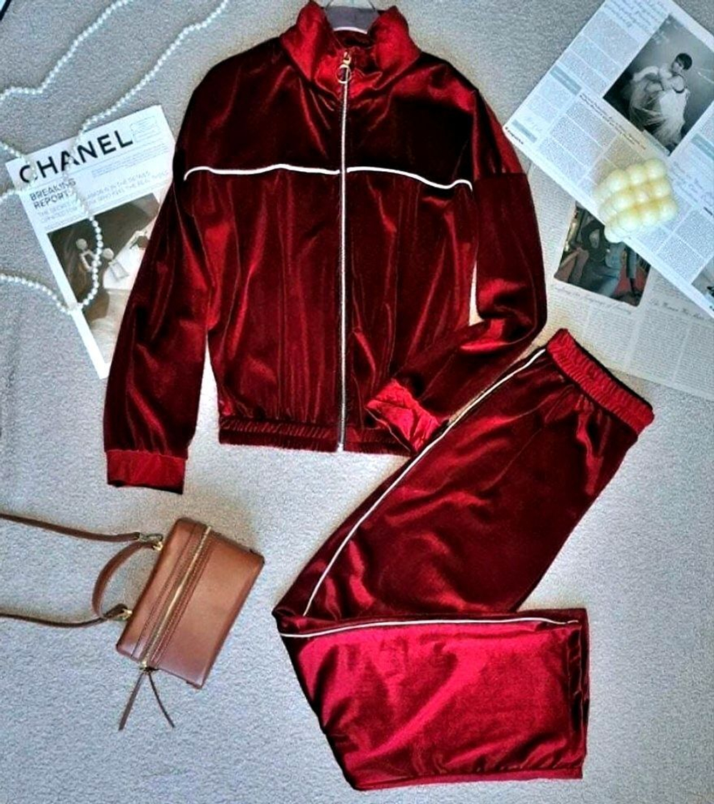 Костюм двойка, бамбук велюр, цвет бордовый