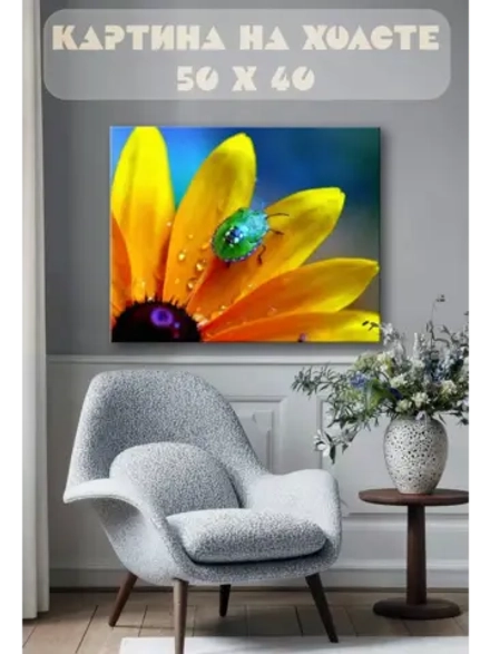 Картина на стену 40 X 50 Цветок и жук