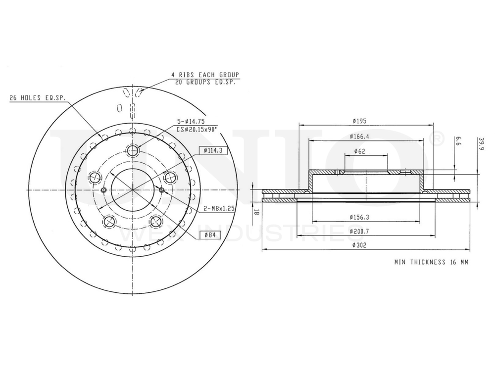 Диск тормозной передний UNIO BRD-20490