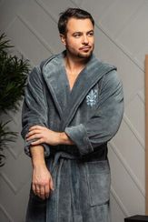 Халат мужской LOUIS с капюшоном Серый "Polens"