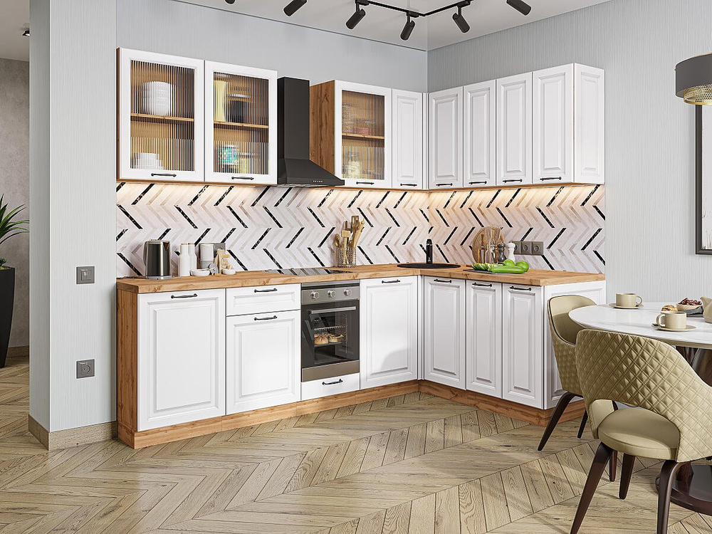 Угловая модульная кухня Ницца Royal-02 Blanco - Дуб Вотан 2140*2550/1600*600