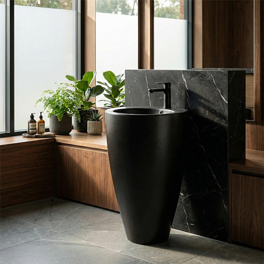 Раковина напольная Azario COMELLA 490х490х840 отдельностоящая круглая, черный матовый (AZ-311MB)