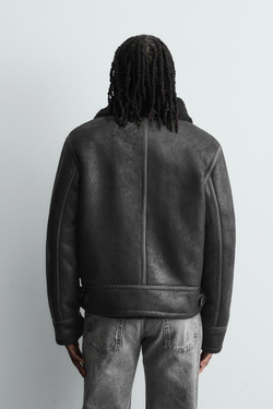 ZARA КОМБИНИРОВАННАЯ КУРТКА ИЗ ИСКУССТВЕННОЙ КОЖИ, ЧЕРНЫЙ