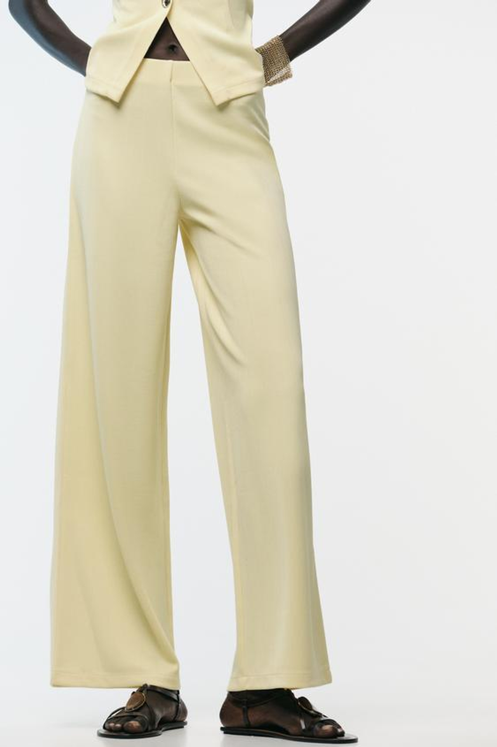 ZARA ШИРОКИЕ БРЮКИ ИЗ ТВИЛА, ЖЕЛТЫЙ