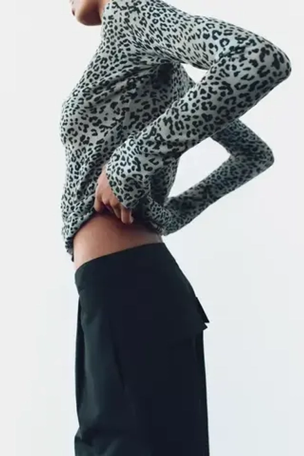 ZARA ТРИКОТАЖНЫЙ ТОП С ЛЕОПАРДОВЫМ ПРИНТОМ, ЛЕОПАРДОВЫЙ