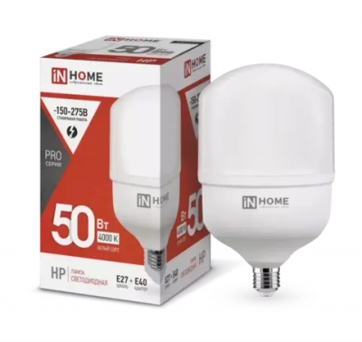 Лампа светодиодная LED-HP-PRO 50Вт 230В Е27 с адаптером E40 4000К БЕЛЫЙ 4750Лм IN HOME