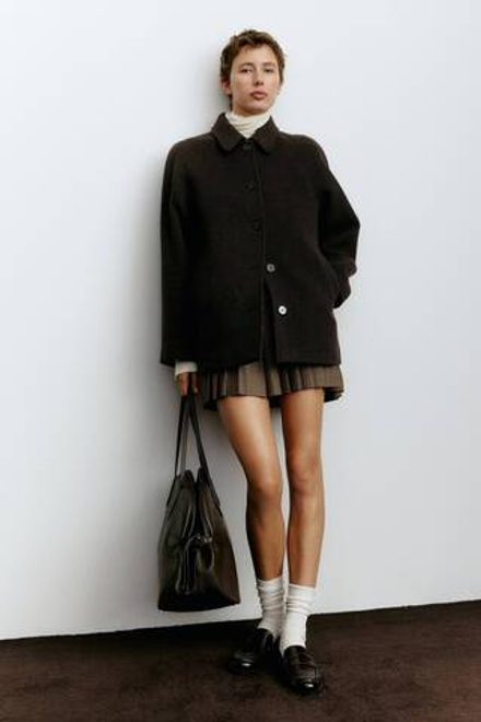 H&M Пальто из смесовой шерсти, темно-коричневый