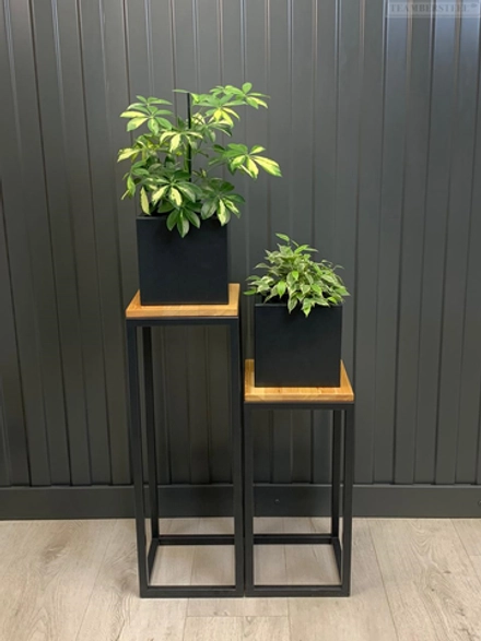 Кашпо цветочная композиция  дерево-металл 2 в 1