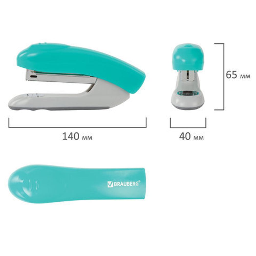Степлер №24/6, 26/6 BRAUBERG "Original", до 25 листов, бирюзовый, 227771