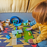 Деревянный мобильный кукольный домик "Сине- зеленый", 14 деталей