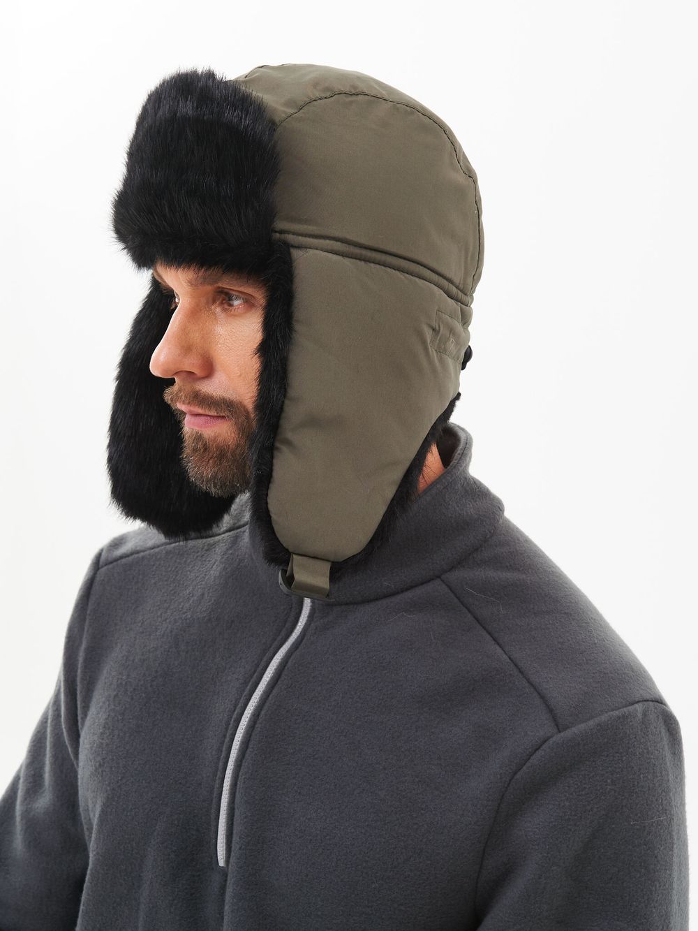 Шапка ушанка с маской Евро Норка ткань Taslan цвет Хаки