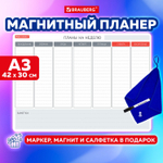 Планинг на холодильник магнитный НА НЕДЕЛЮ 42х30 см с маркером и салфеткой BRAUBERG (3 штуки в упаковке)