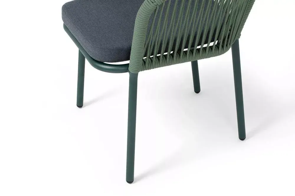 "Марсель" стул плетеный из роупа, каркас алюминий RAL6036 муар, роуп зеленый (4204) круглый tex, ткань темно-серая 027