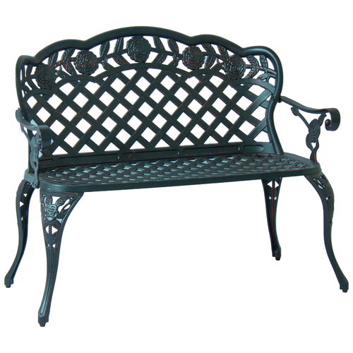 Скамейка уличная двухместная из литого алюминия Чайная роза, Цвет Патина, бронза, белый — Green patina