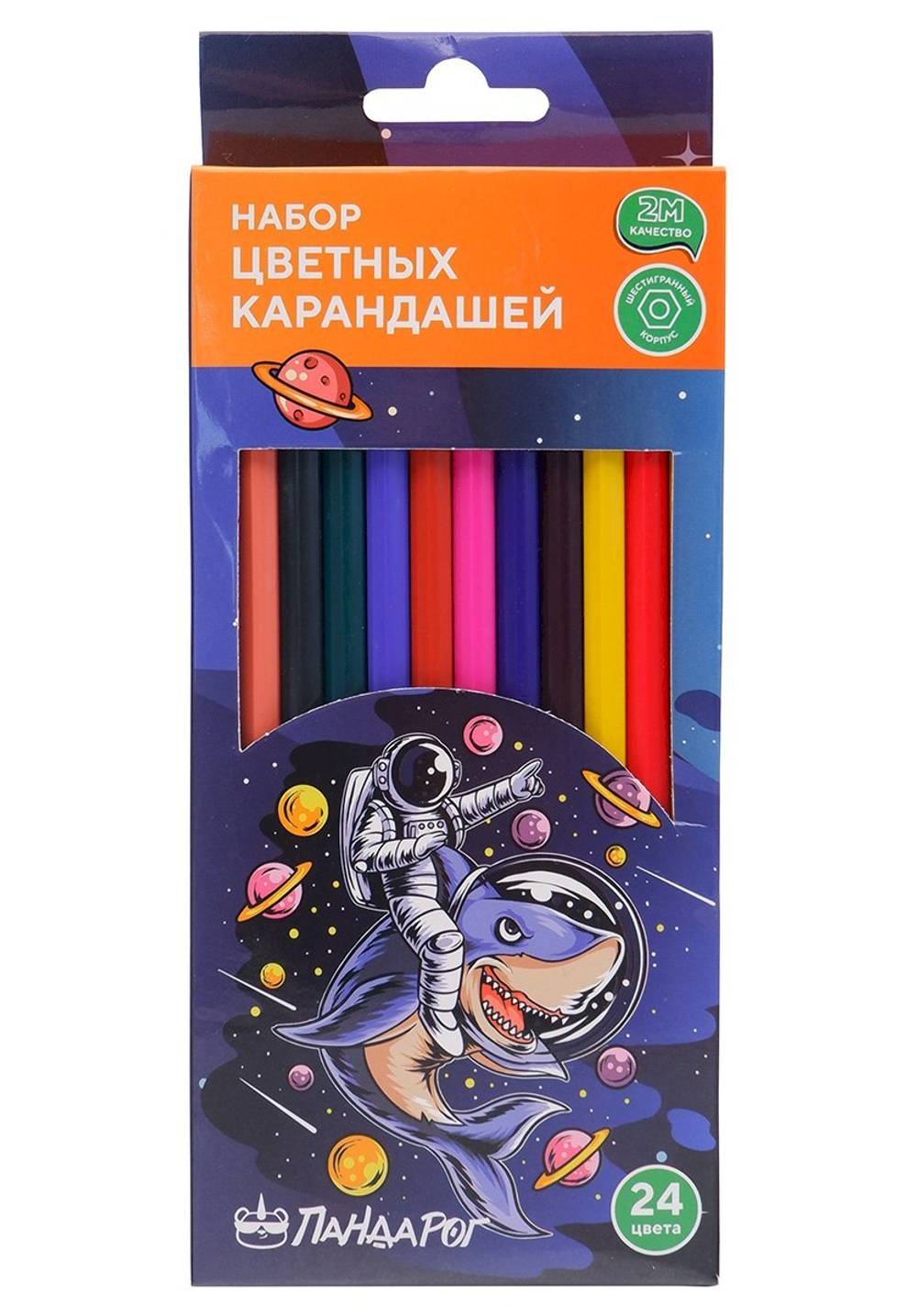 Карандаши цветные ПандаРог Космический серфер, 24 цвета, пластиковые, шестигранные