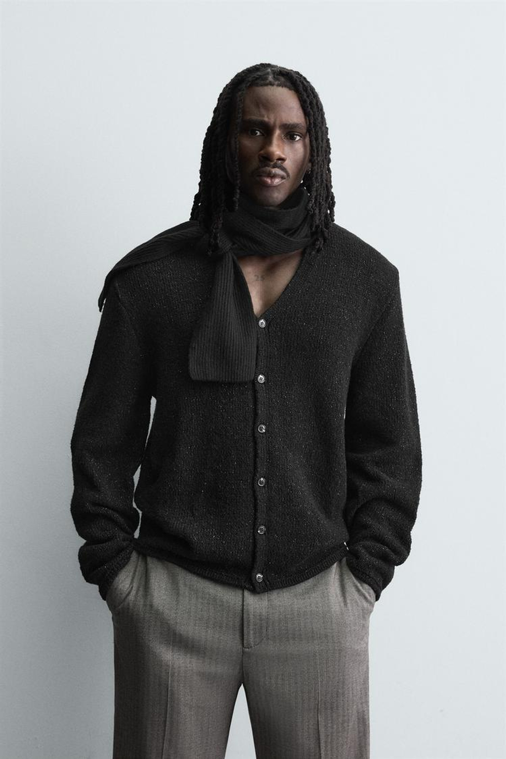 ZARA БЛЕСТЯЩИЙ ТЕКСТУРНЫЙ КАРДИГАН, ЧЕРНЫЙ