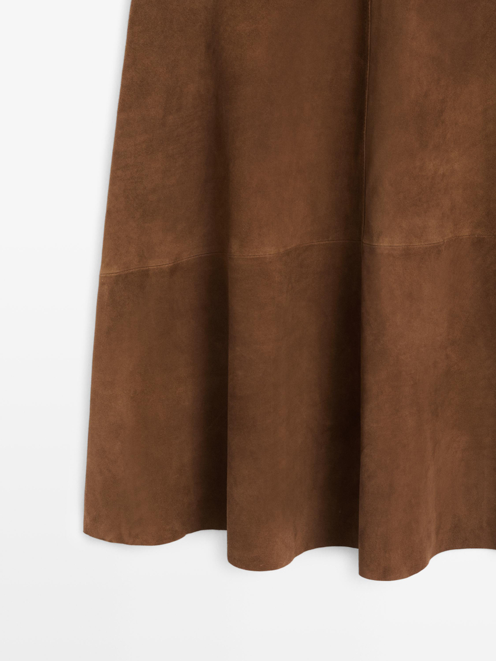 Massimo Dutti Юбка из замшевой кожи наппа с асимметричной кокеткой, коричневый