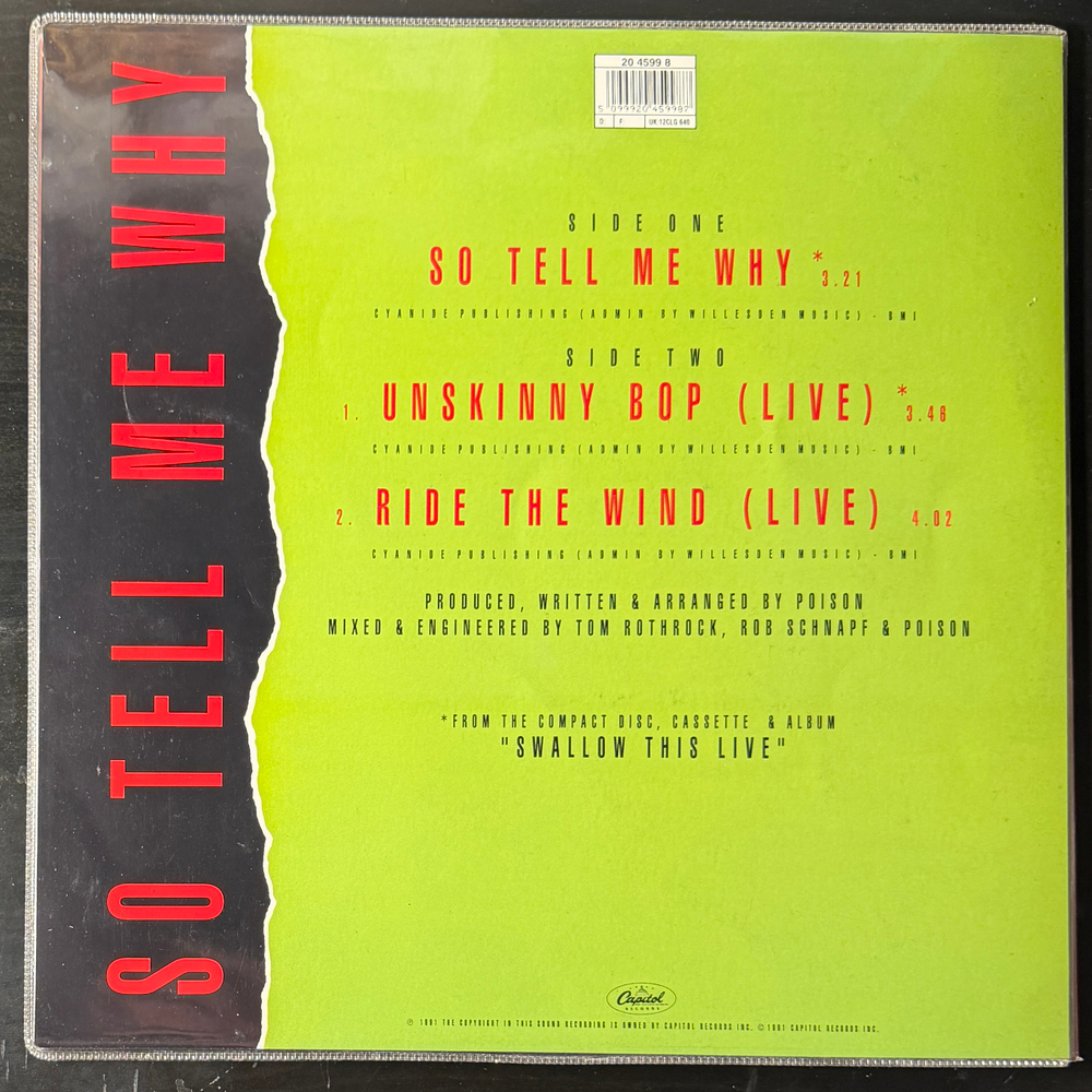 Poison – So Tell Me Why (Англия 1991г.) 12", 45 RPM Red
