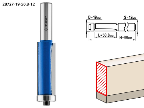 ЗУБР 19x50.8мм, хвостовик 12мм, фреза кромочная с нижним подшипником