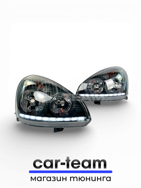 Фары Лада Приора передние с ДХО и поворотниками аля-лексус, черная маска