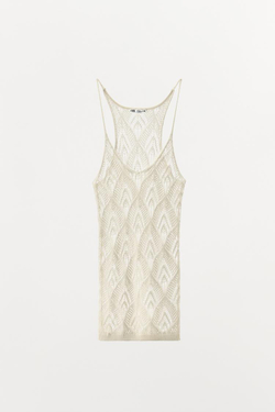 ZARA ТРИКОТАЖНЫЙ ТОП НА БРЕТЕЛЯХ - LIMITED EDITION, ЖЕЛТОВАТО-БЕЛЫЙ