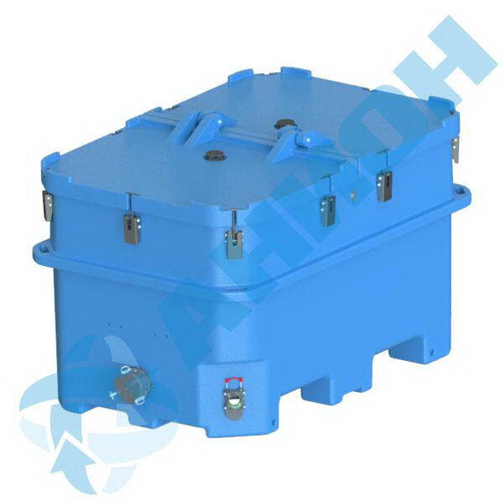 Изотермический контейнер 1200 л для перевозки живой рыбы с быстроразъемным соединением g4", со сливом g2" Анион 1200 л. горизонтальный (1810x1150x1130см;синий) - арт.559499