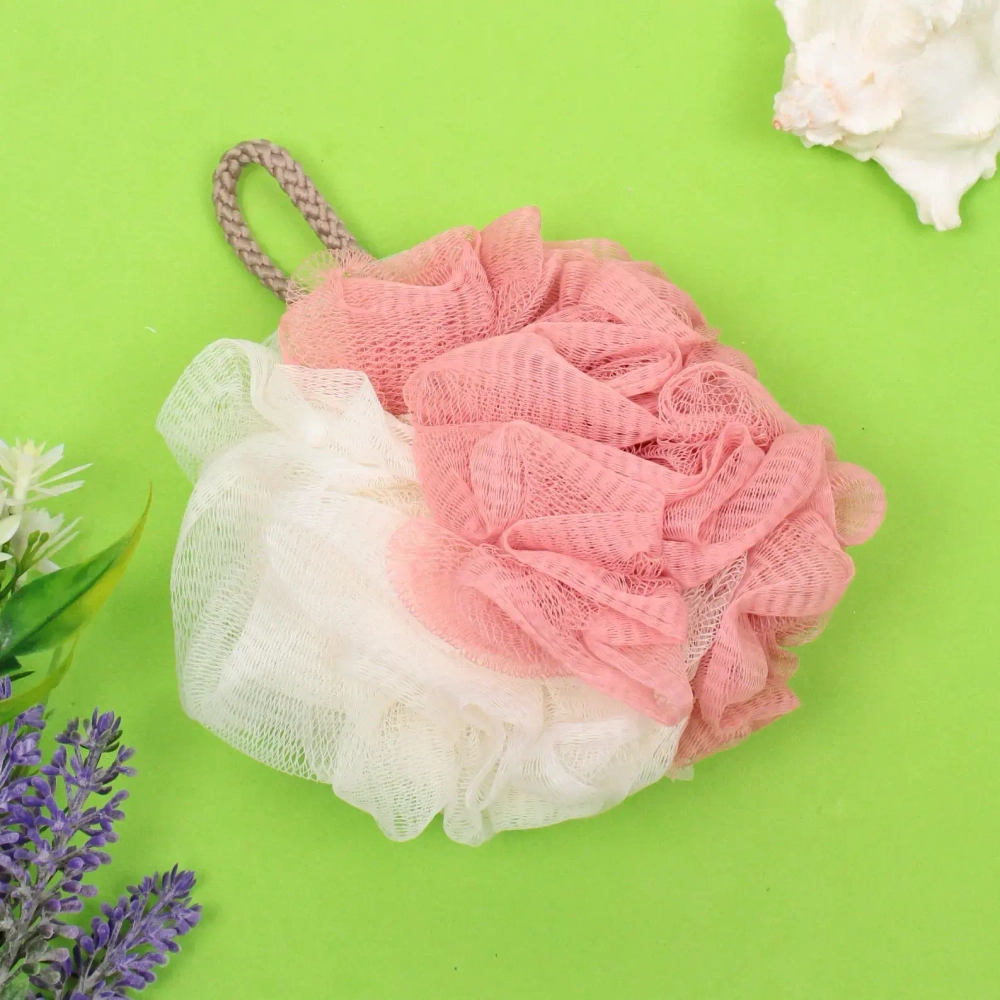 Мочалка нейлоновая «Premium - NATARIO», цвет белый / розовый, 19*12см, 50гр (ZIP пакет)