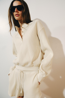 ZARA ХЛОПКОВЫЙ СВИТЕР С ВАФЕЛЬНОЙ ТЕКСТУРОЙ, ЭКРЮ