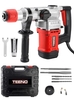 Перфоратор электрический TEENO,4.5 Дж,1600 Вт,SDS PLUS,набор буров,пластиковый кейс