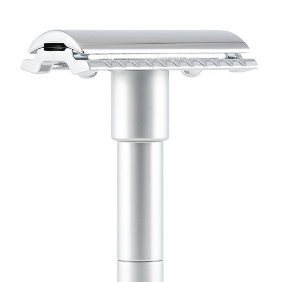 Т-образная бритва (станок) MERKUR сатинированный, разборный, в чехле из натуральной воловьей кожи