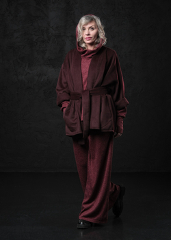 Кимоно -пальто марсала с поясом