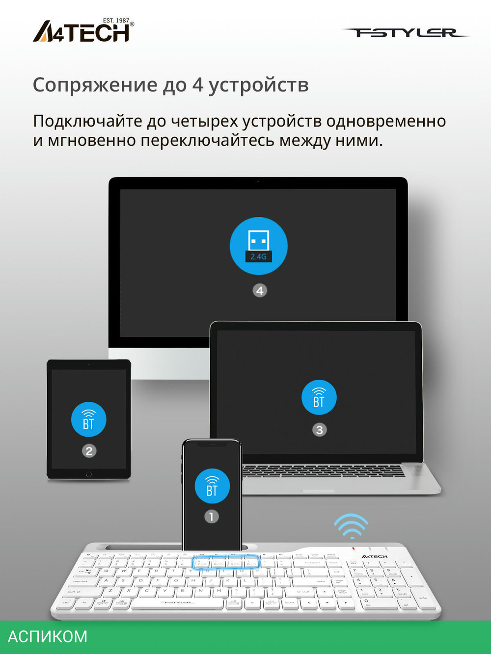 Клавиатура A4Tech Fstyler белый/серый (FBK25)
