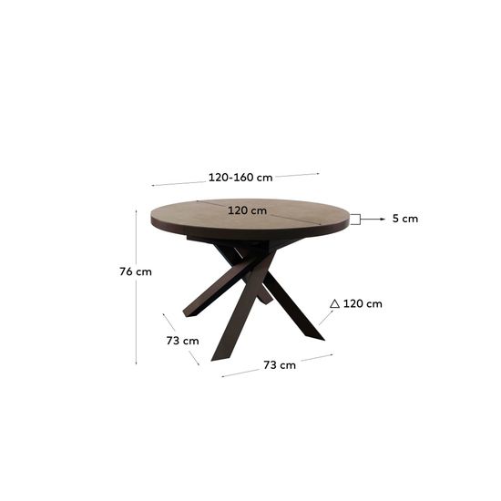 Vashti Круглый раздвижной стол из керамики и стали с коричневой отделкой Ø 120(160) см La Forma Испания 