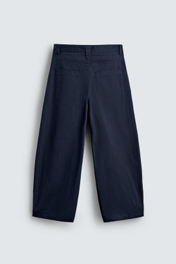 ZARA УКОРОЧЕННЫЕ БРЮКИ WIDE FIT, МОРСКОЙ СИНИЙ
