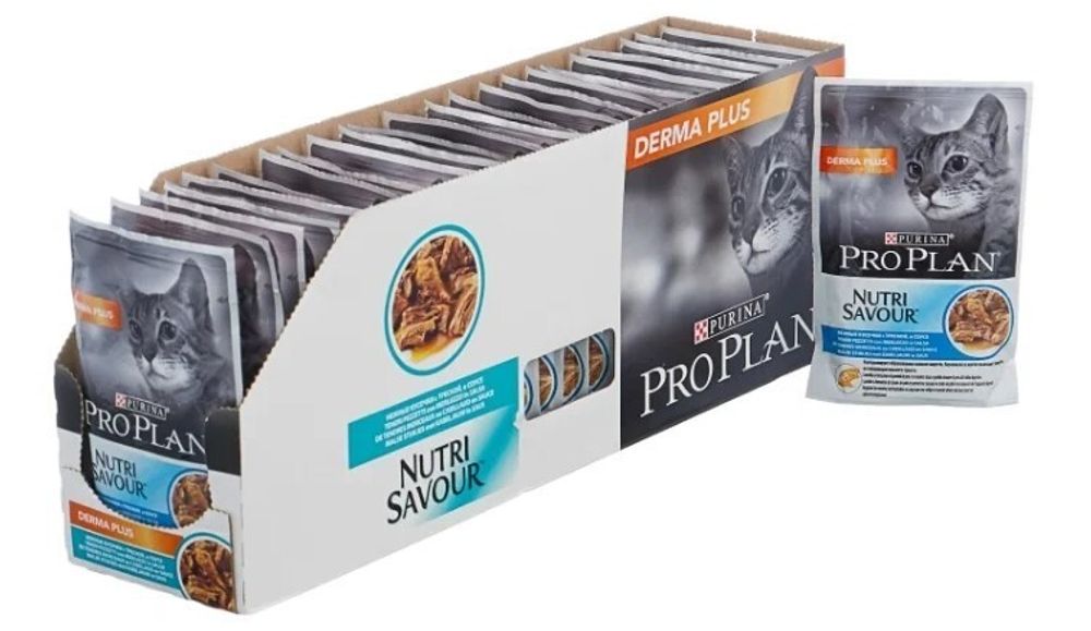 Влажный корм Pro Plan Derma Plus для кошек с чувствительной кожей, треска в соусе, 26 шт x 85 г