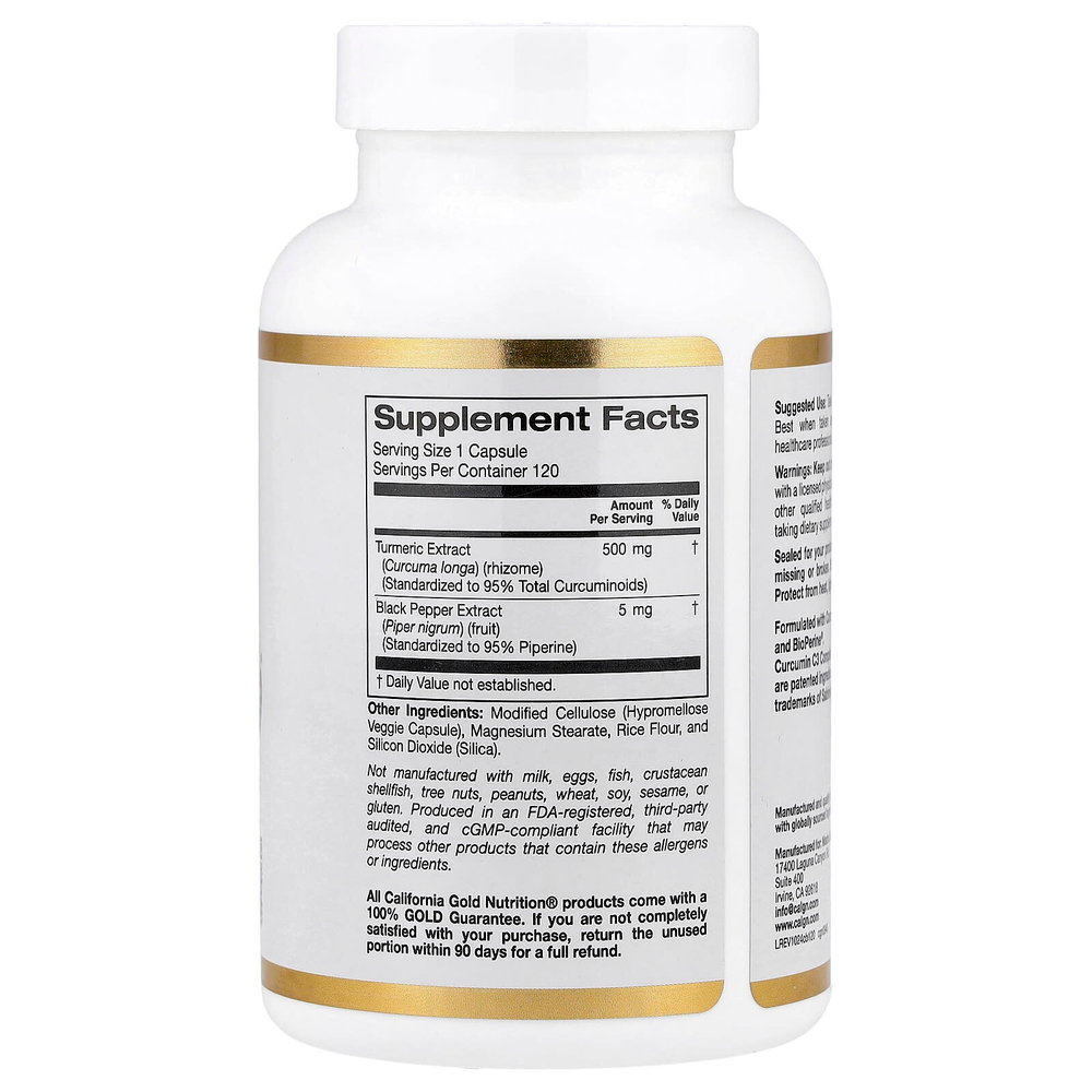 California Gold Nutrition, Curcumin C3 Complex®, комплекс куркумина из куркумы с экстрактом чёрного перца BioPerine®, повышенная биодоступность, 120 растительных капсул