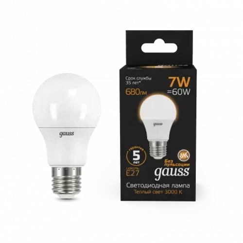 Лампа Gauss LED A60  7W E27 2700K  102502107
