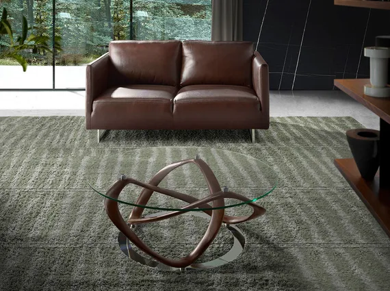 Журнальный столик Angel Cerda 2064, Ø100 см, стекло, массив ореха